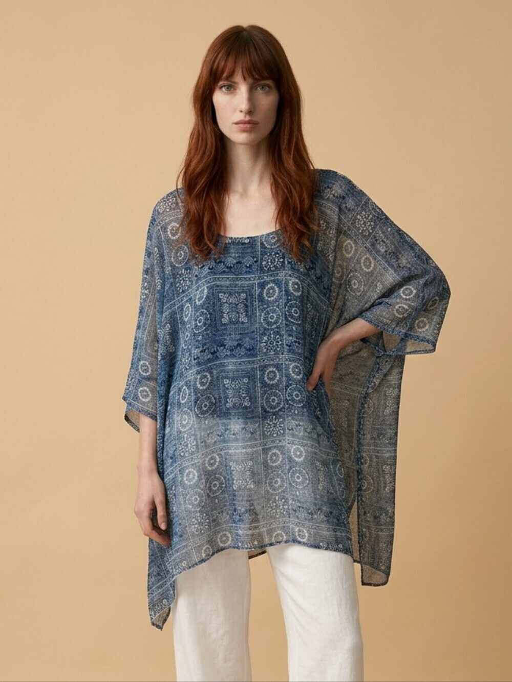 Sunflower Kimono Denim Blue Patterned Women's Top Free Size